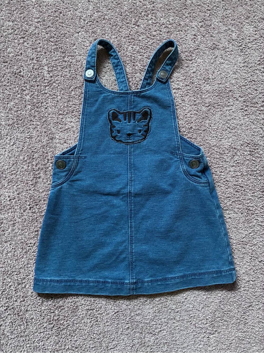 Blue Denim-Look Kids Overall Skirt with Cat Patch